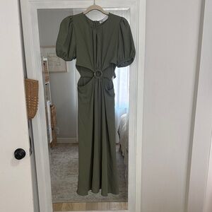 Zara Olive Green Maxi Dress with Cut-Outs